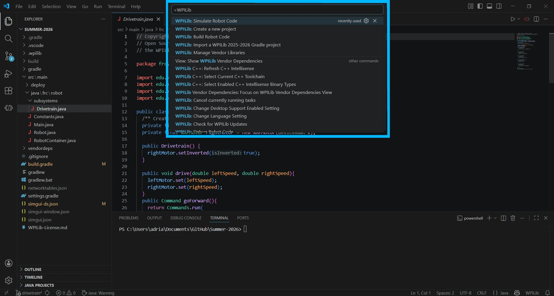 WPILib Commands Palette